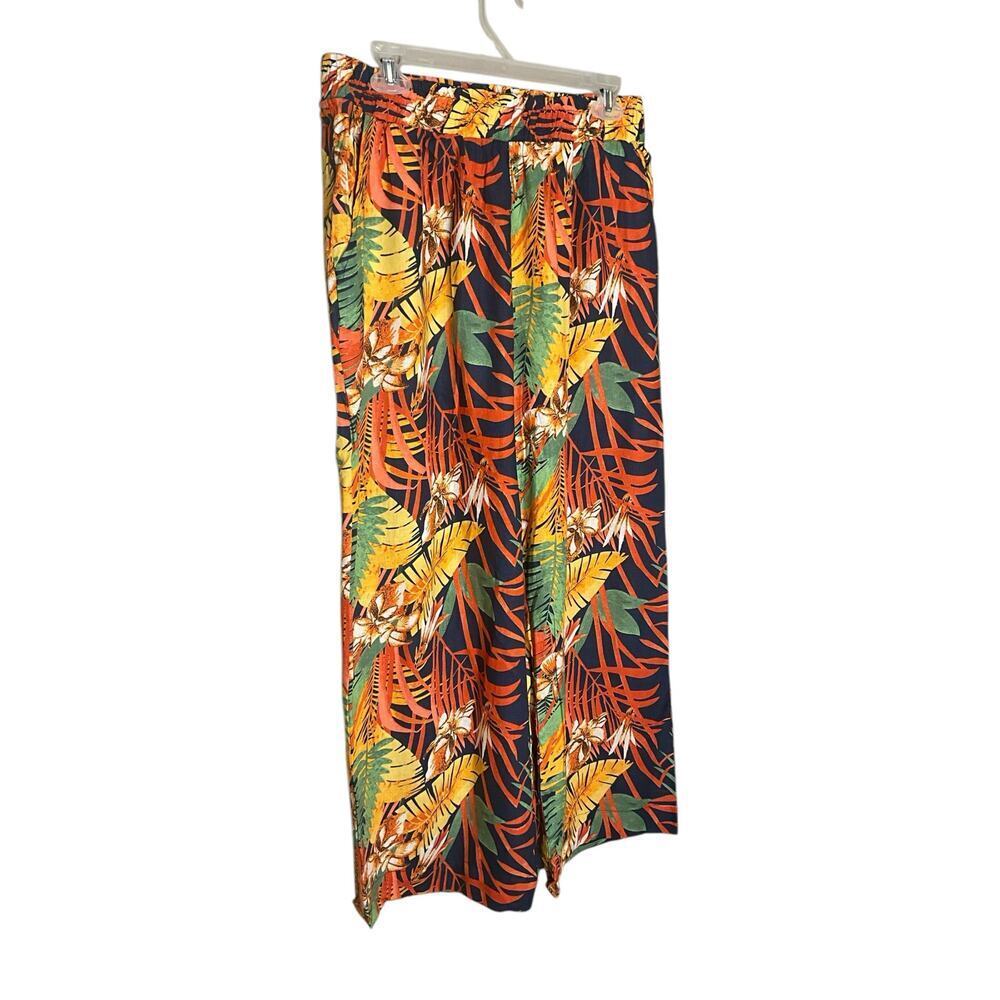 Panama Jack Linen Blend Tropical Pants Elastic Waist Black/Multi Size XL NWT